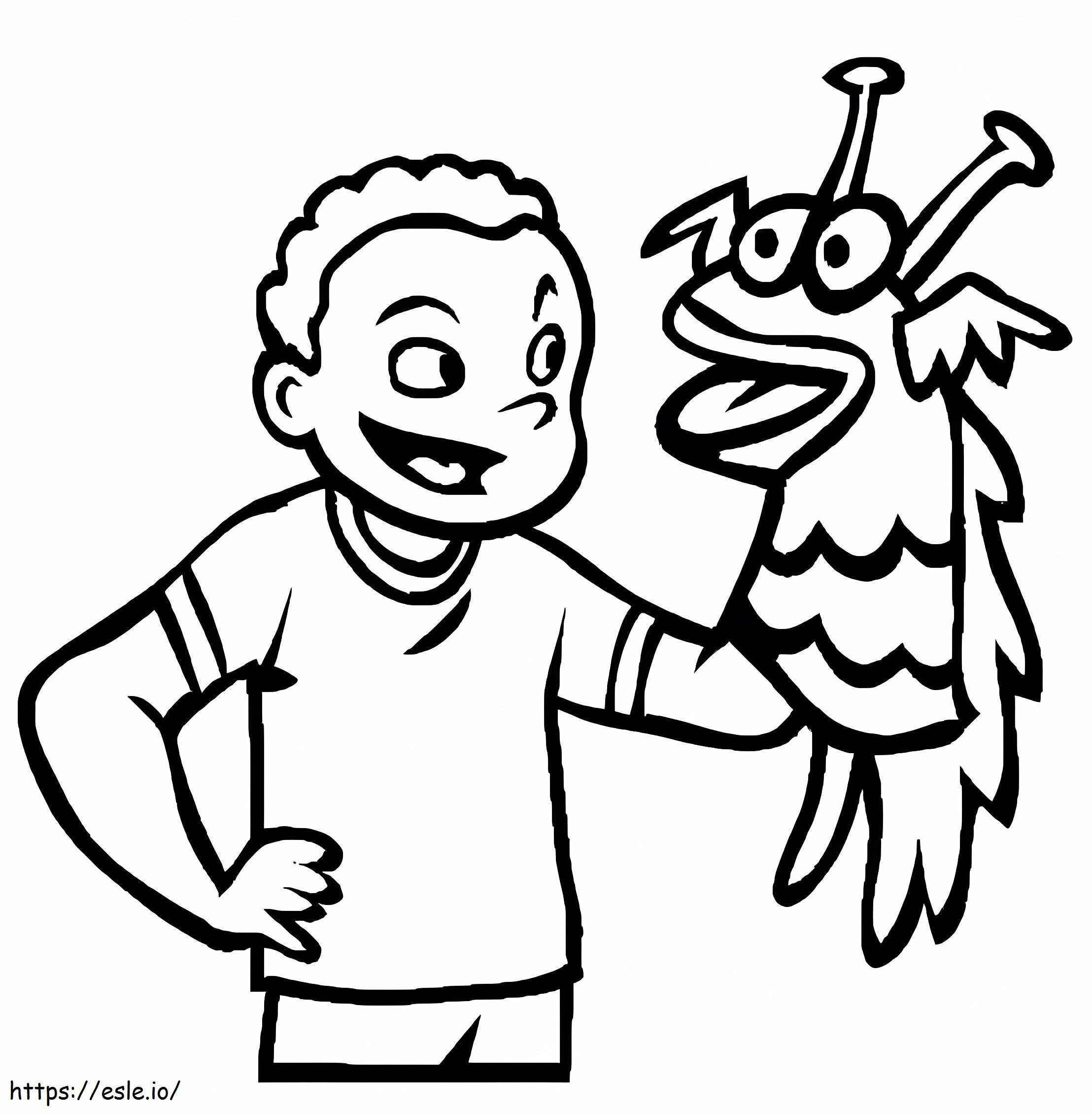 Menino com fantoche para colorir