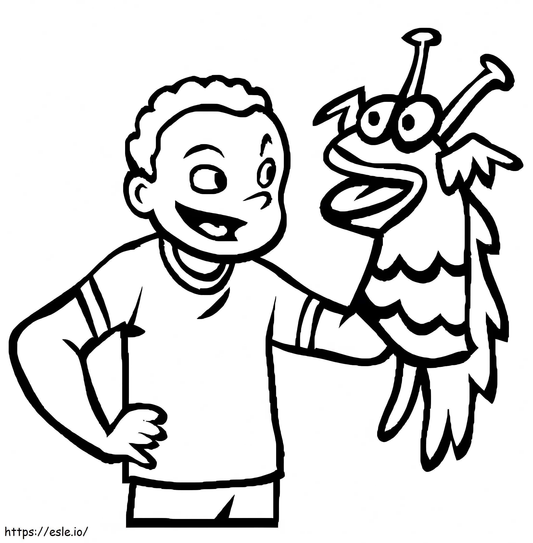 Coloriage Garçon avec marionnette à imprimer dessin