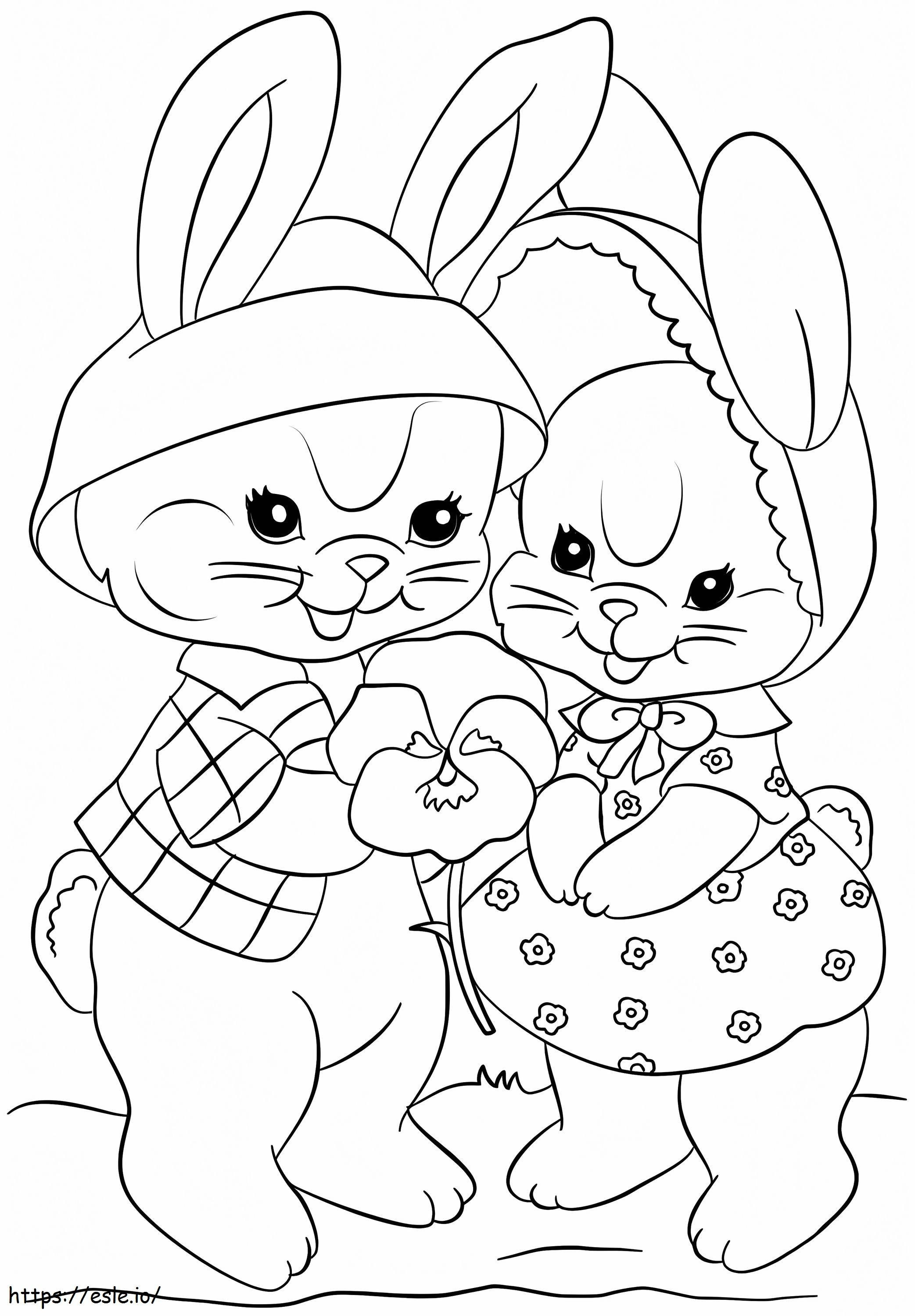 Dois coelhinhos da Páscoa para colorir