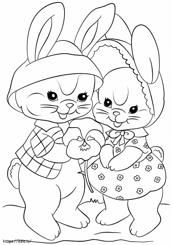 Dois coelhinhos da Páscoa para colorir