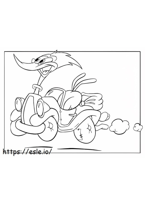Coloriage Woody Woodpecker dans une voiture amusante à imprimer dessin