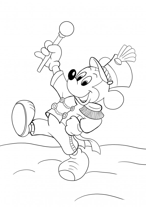 Marching Mickey Mouse image to sprint and color for free