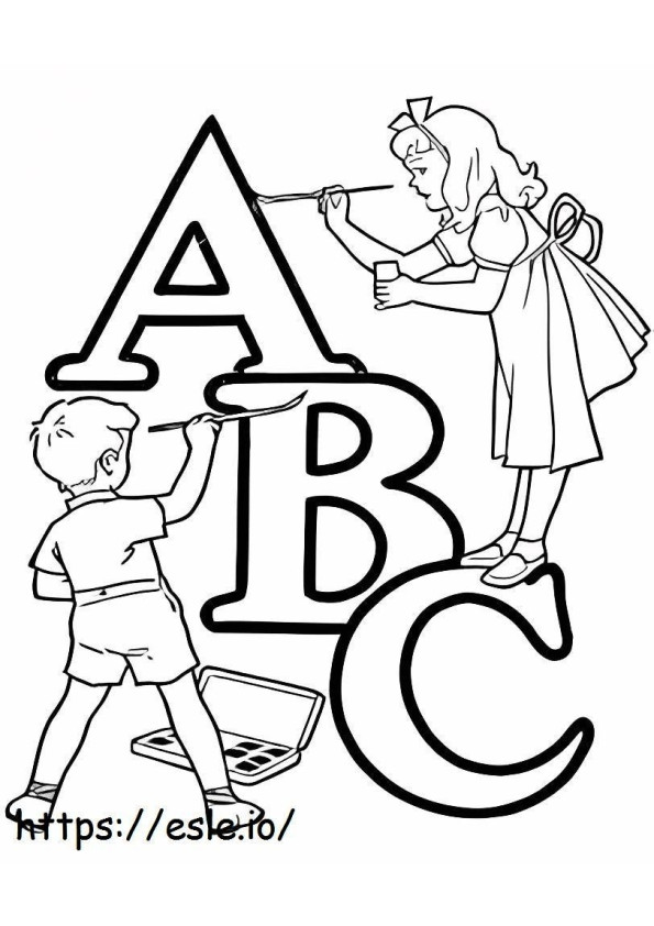 ABC と 2 人の子供 ぬりえ - 塗り絵