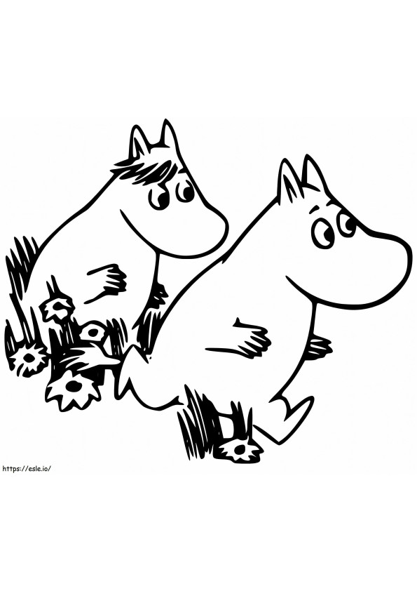 Coloriage Moomintroll et Snorkmaide à imprimer dessin
