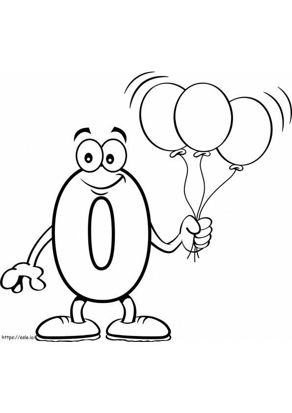 Number 0 And Balloons coloring page