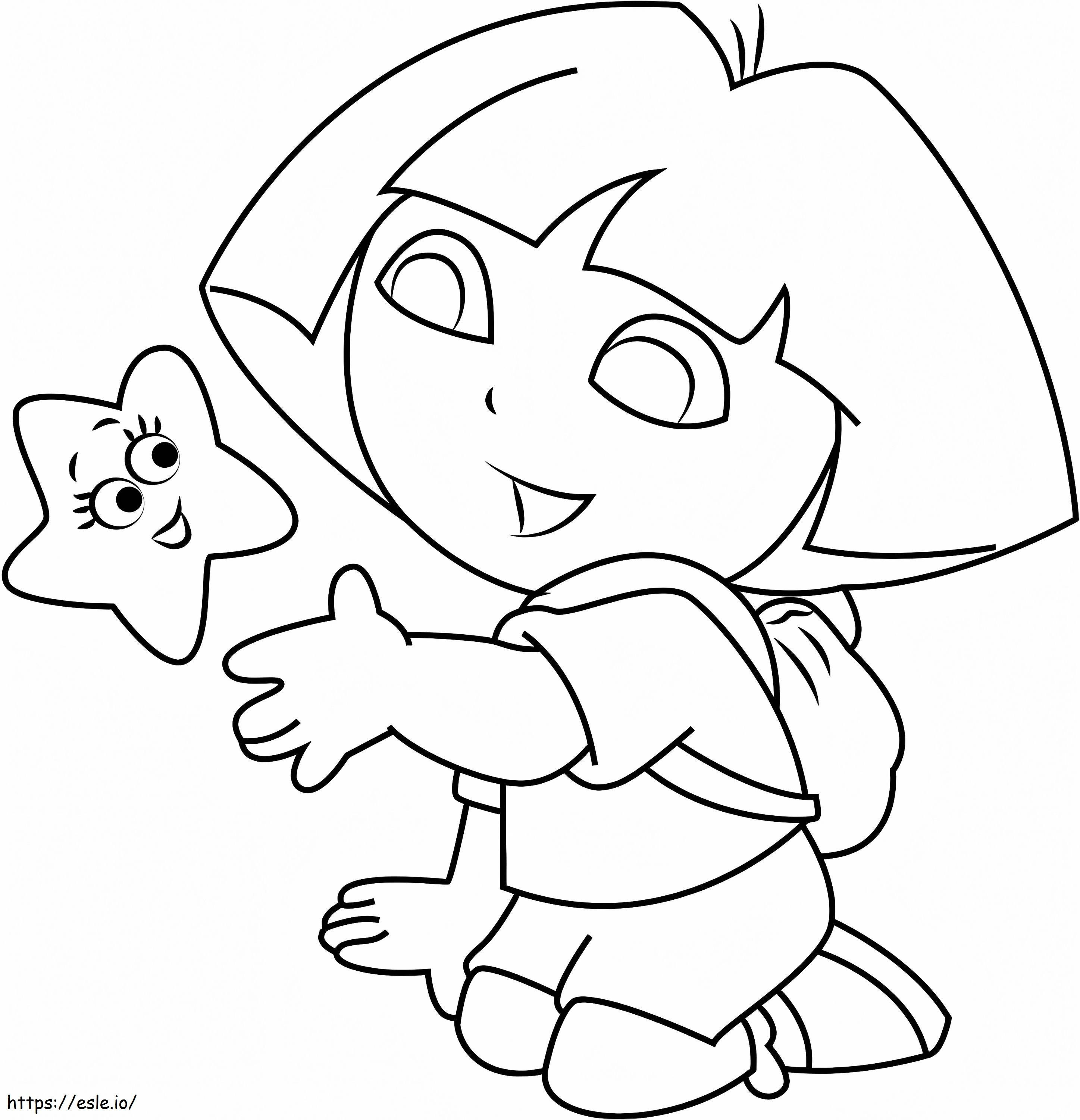 Dora com estrela de desenho animado para colorir
