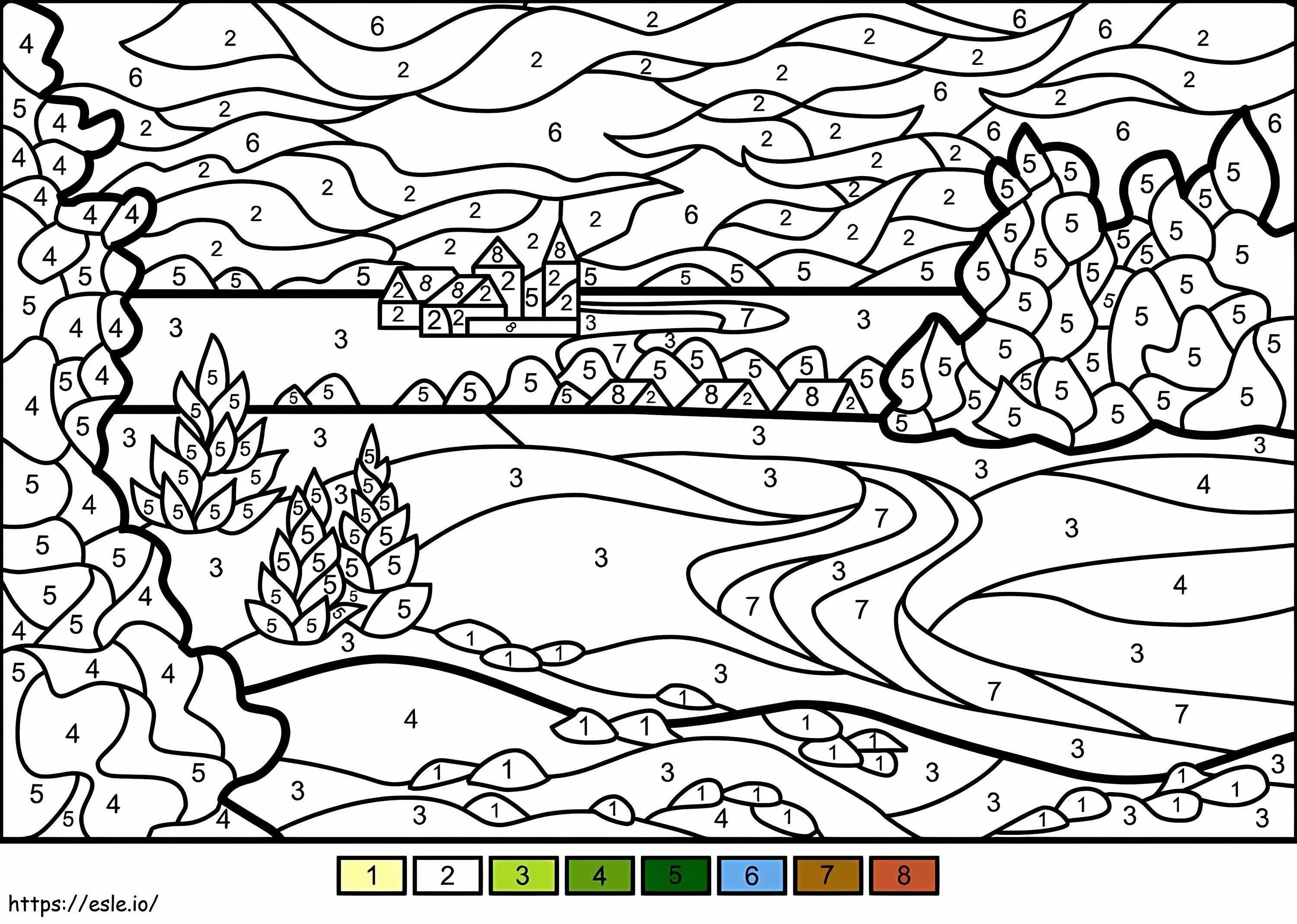 Cor da paisagem de verão por número para colorir