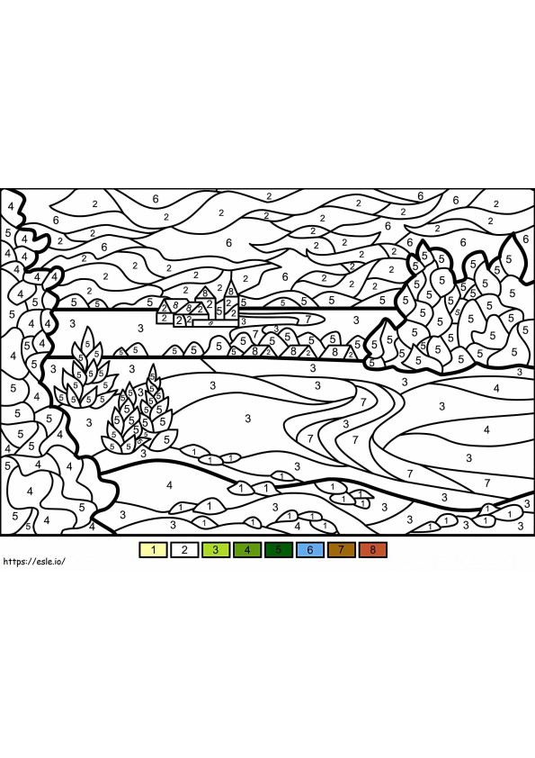Kolorowanie letniego krajobrazu według numerów kolorowanka