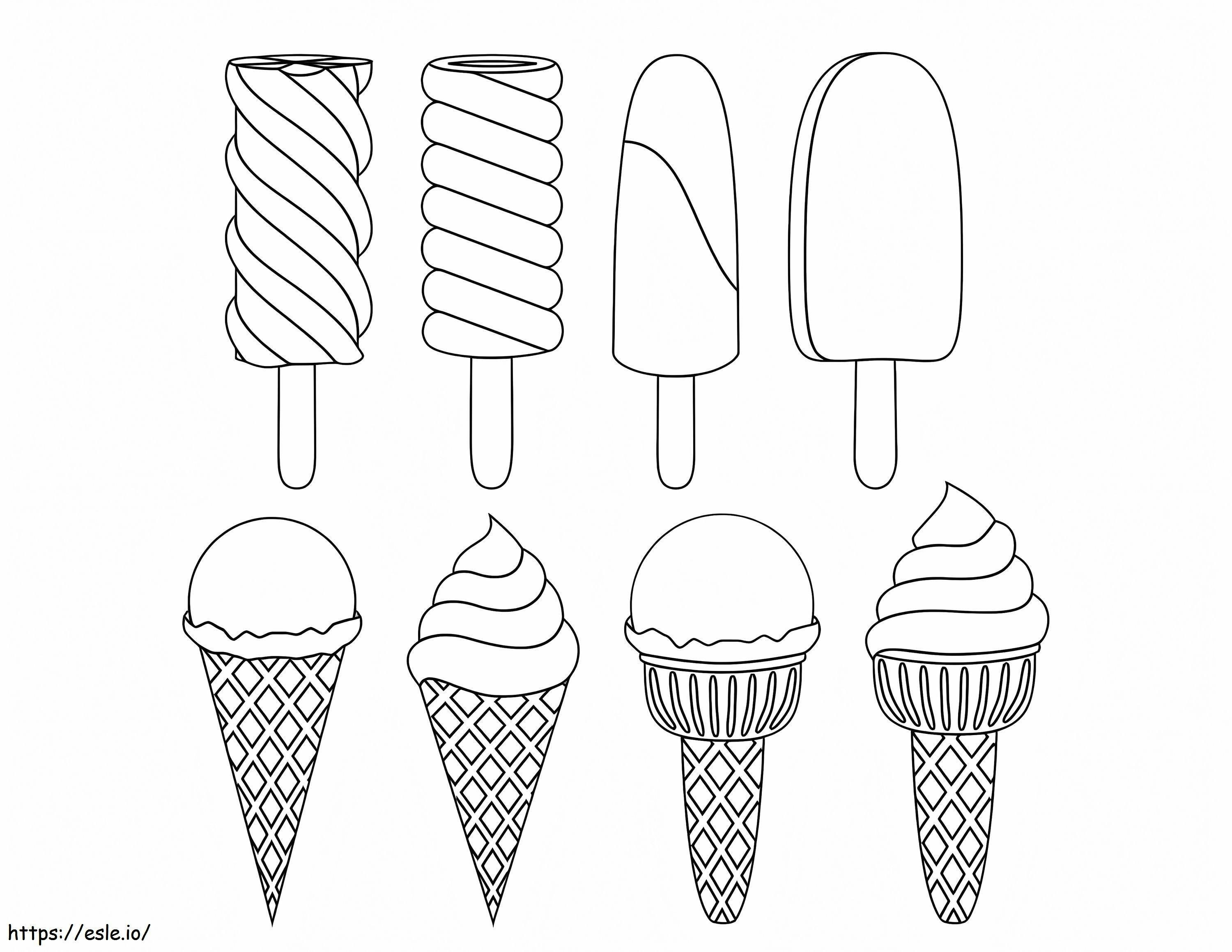 Acht Eissorten ausmalbilder