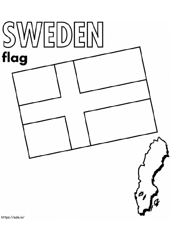 スウェーデンの国旗と地図 ぬりえ - 塗り絵