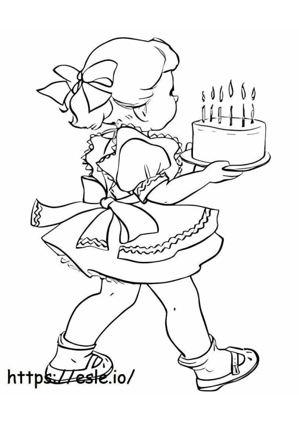 女の子の誕生日ケーキ ぬりえ - 塗り絵
