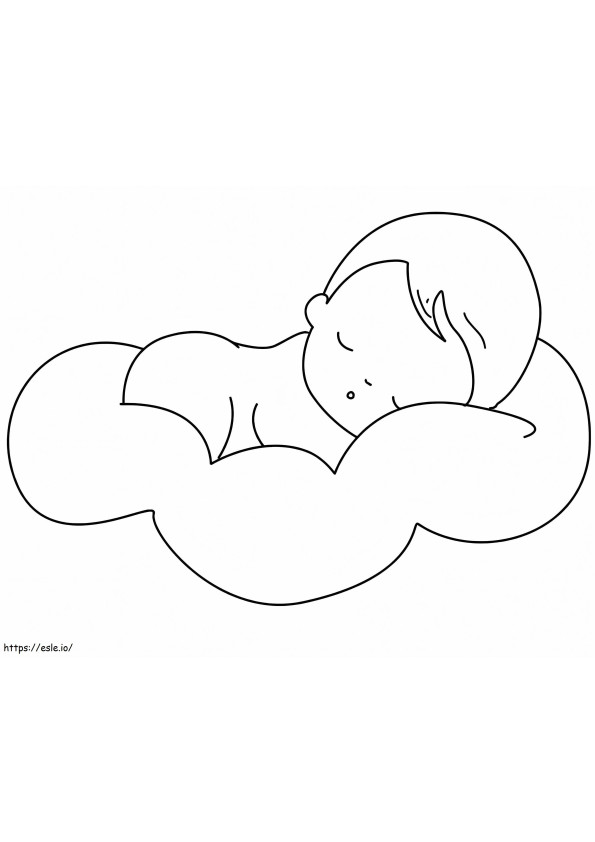 Coloriage Bébé dort dans le nuage à imprimer dessin