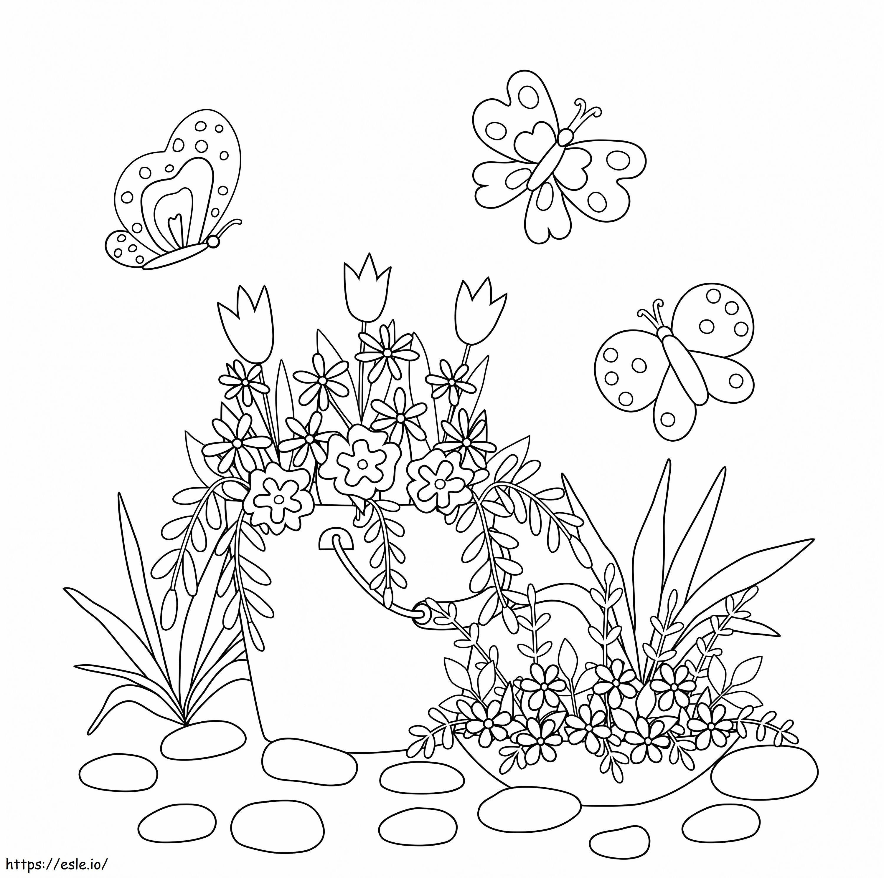 Butterfly And Flower Kawaii coloring page