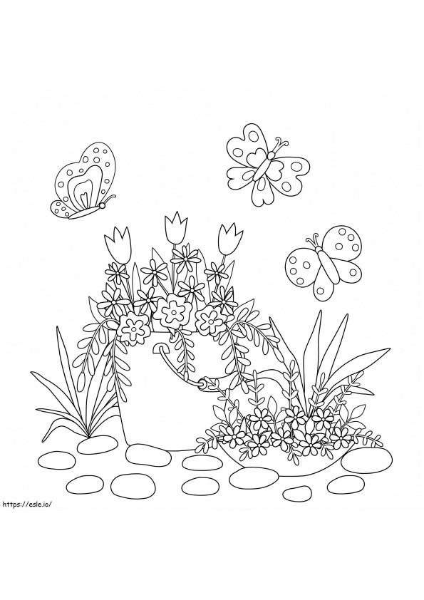 Butterfly And Flower Kawaii coloring page