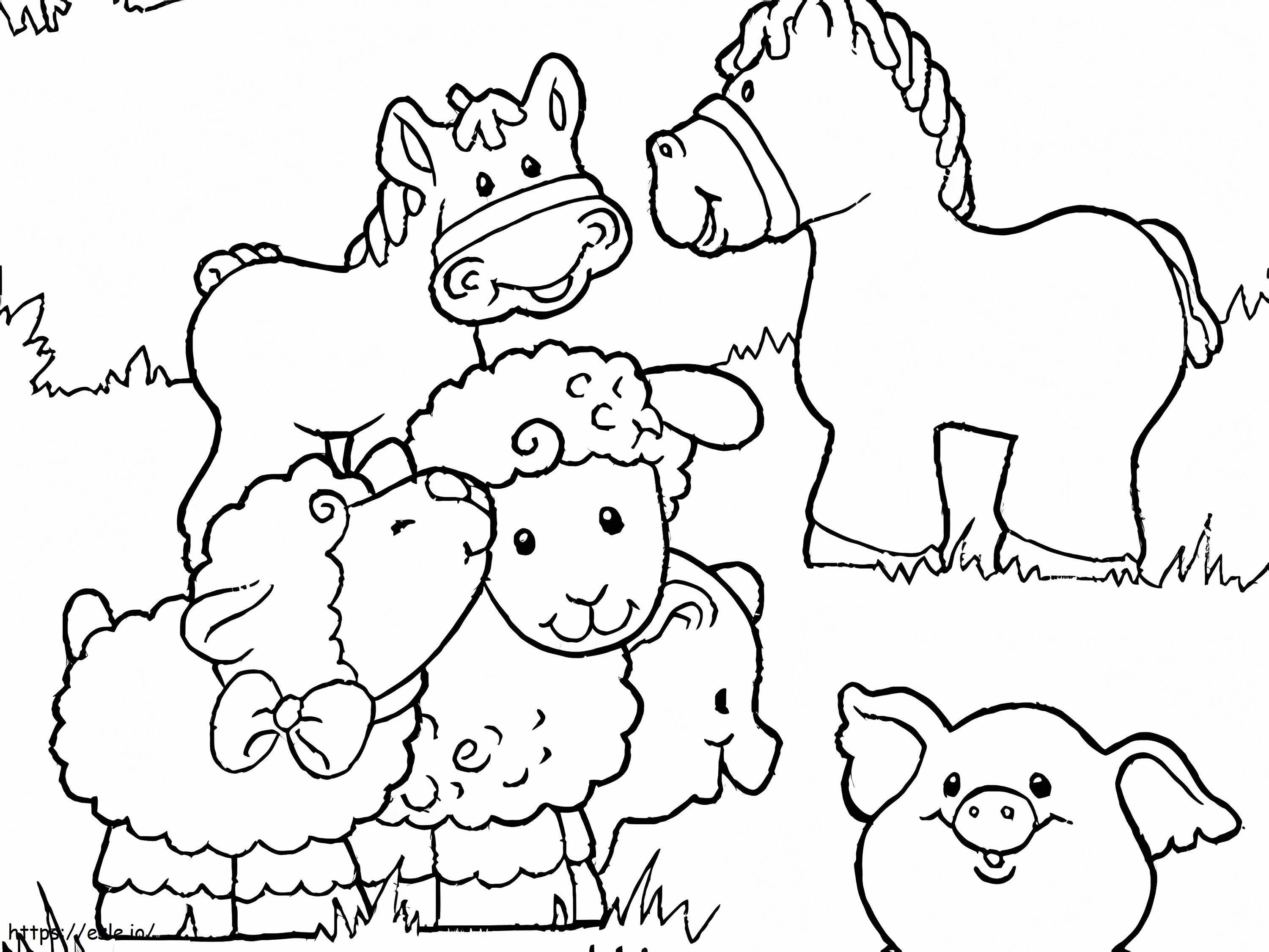 Trei animale la fermă de colorat