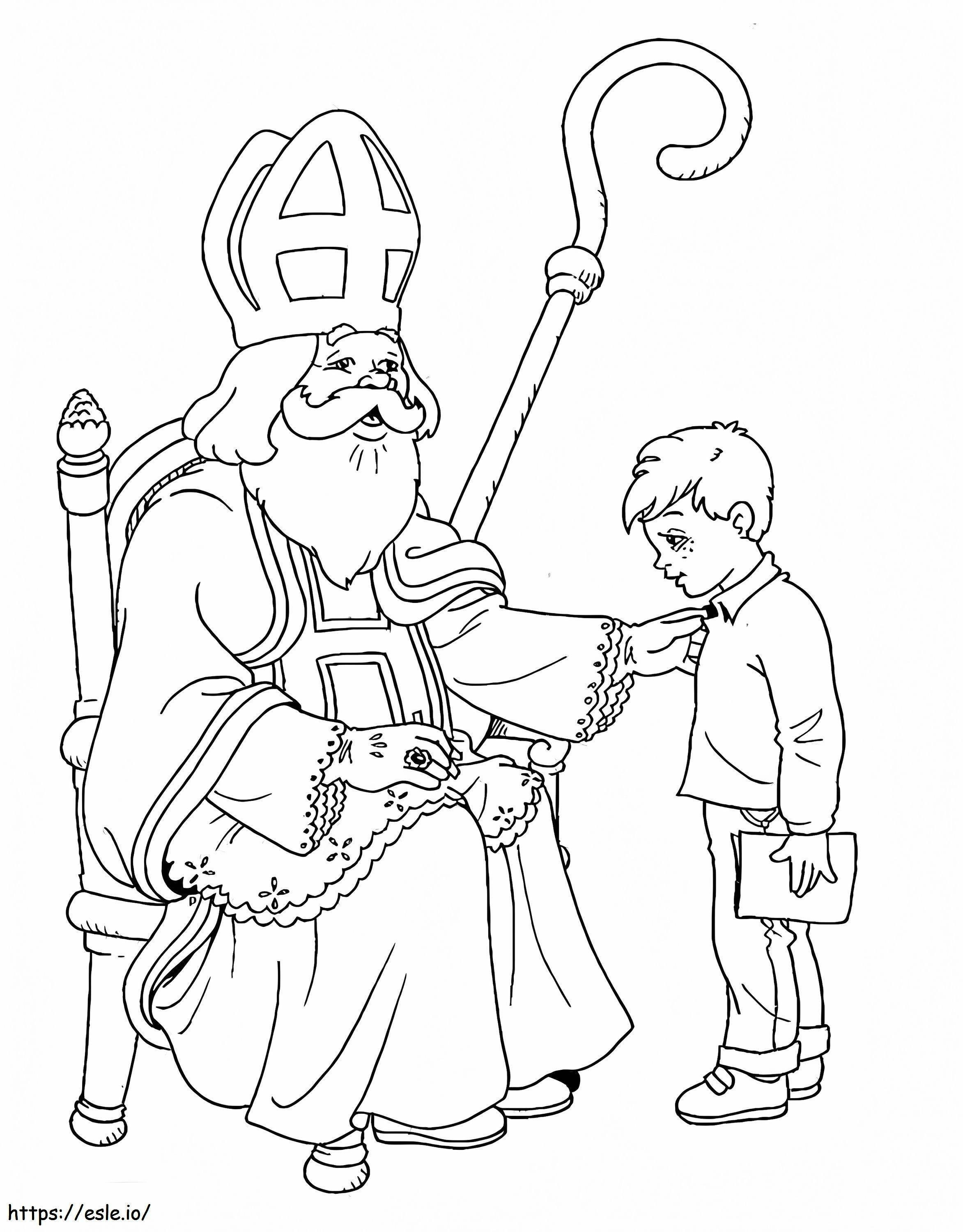 Poika ja Pyhä Nikolaus värityskuva
