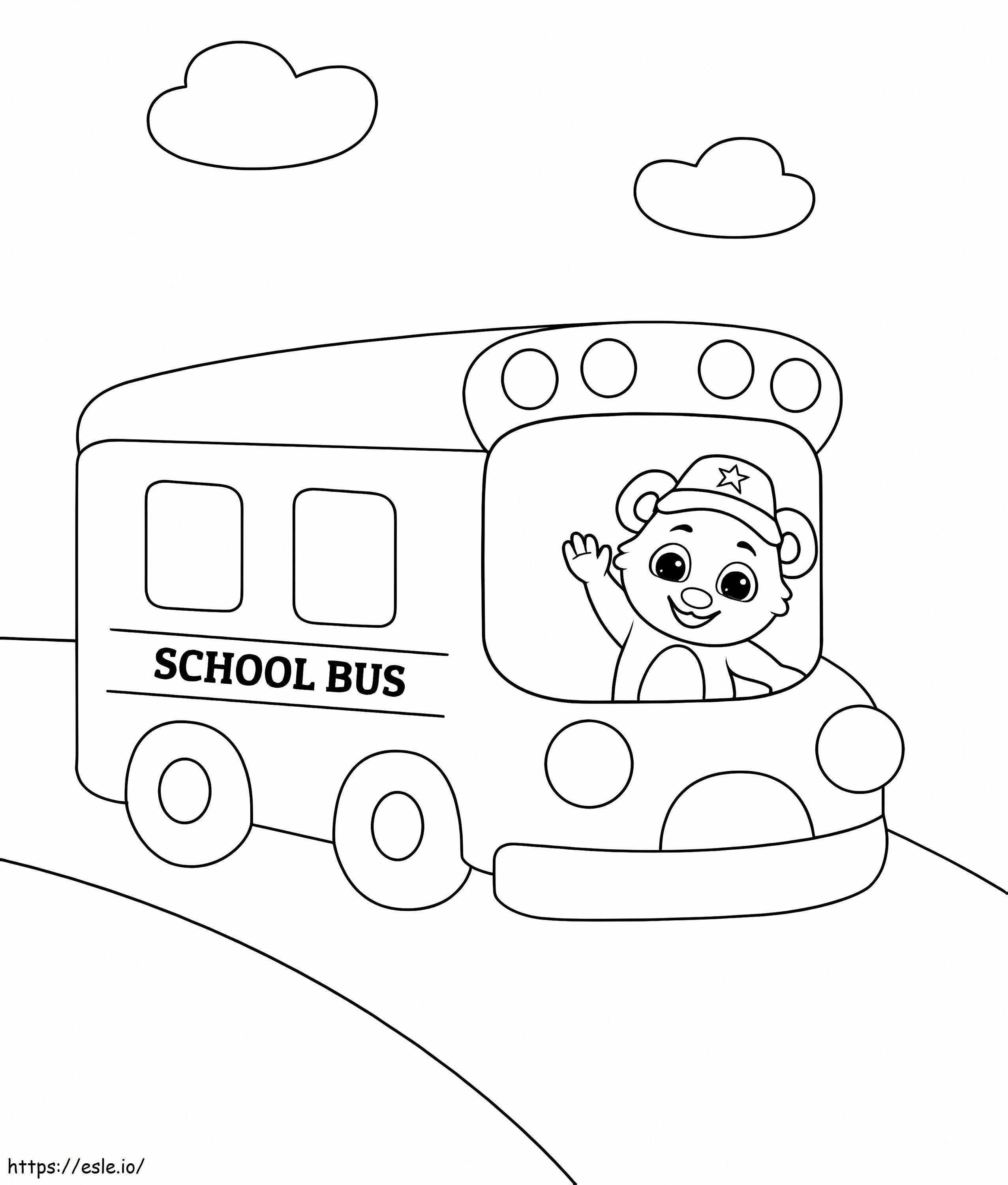 Karhu koulubussissa värityskuva