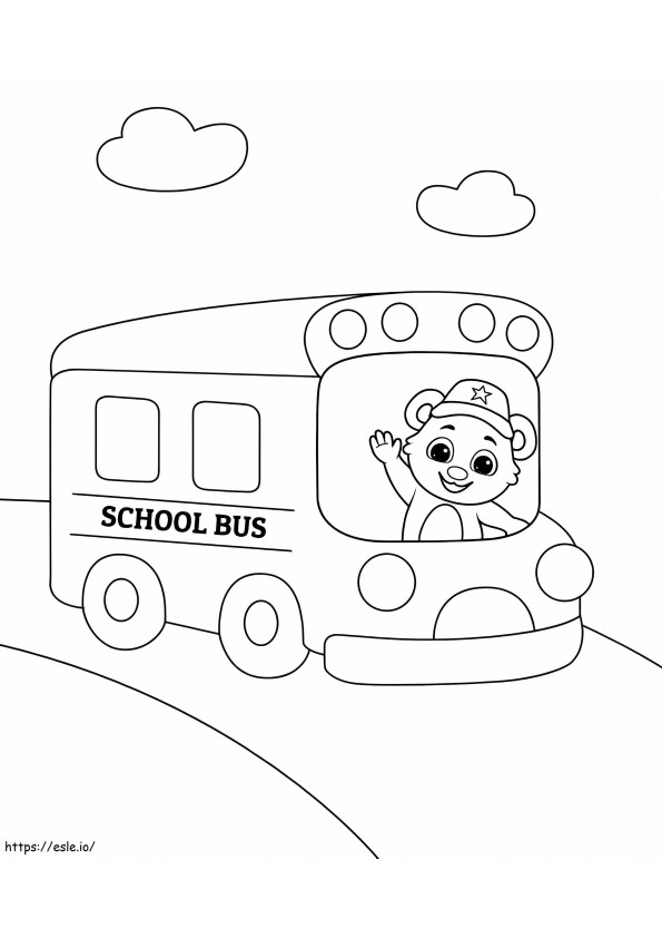 Karhu koulubussissa värityskuva