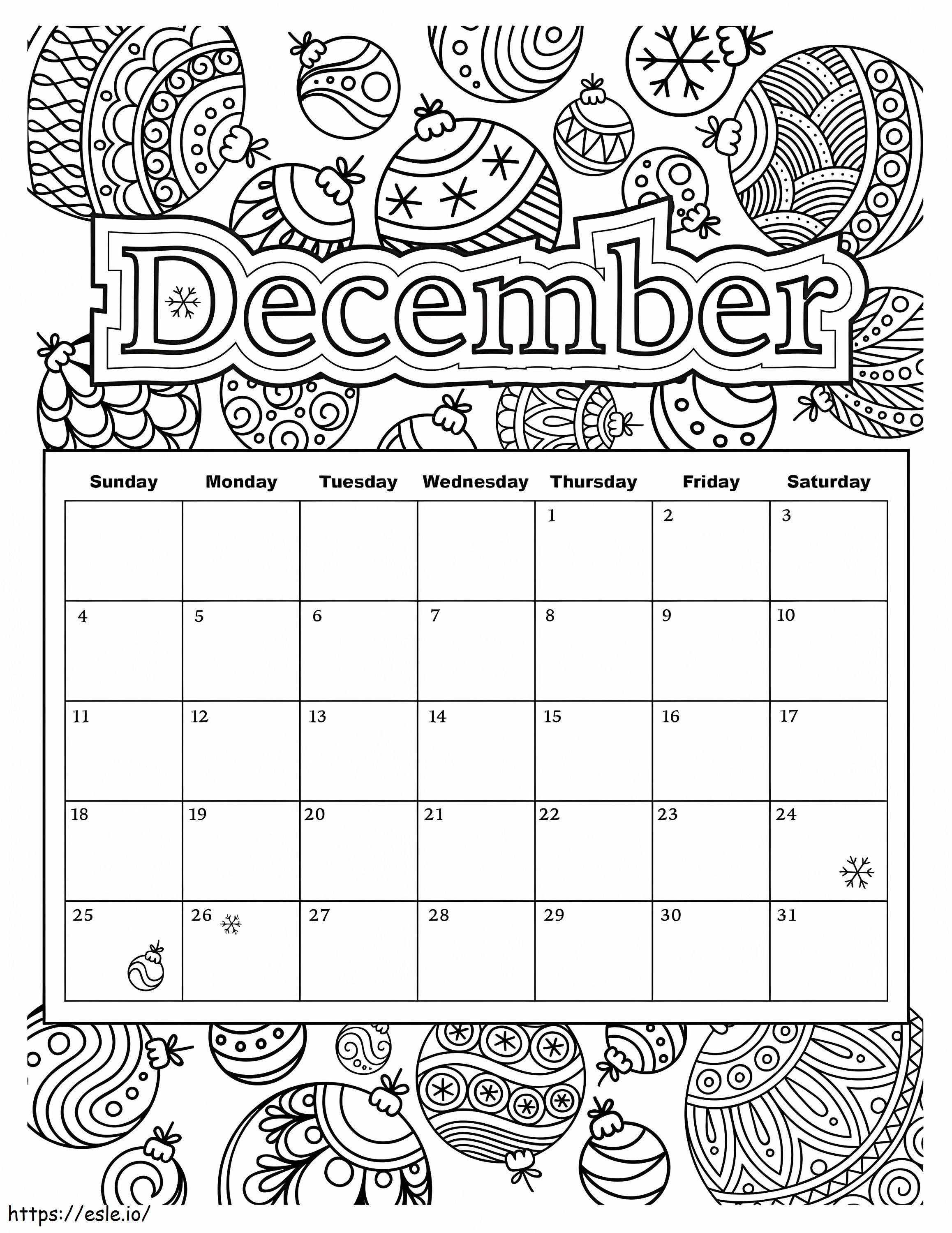 Calendario di dicembre da colorare