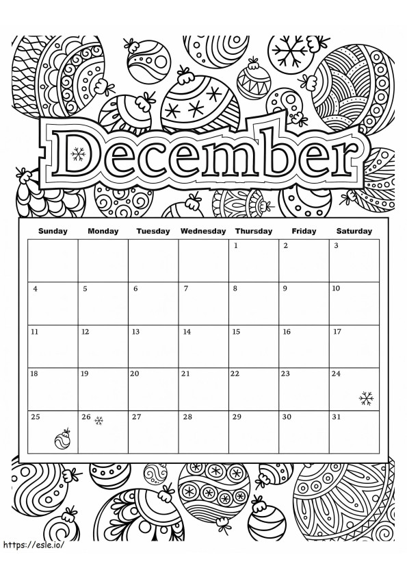 Calendarul Decembrie de colorat
