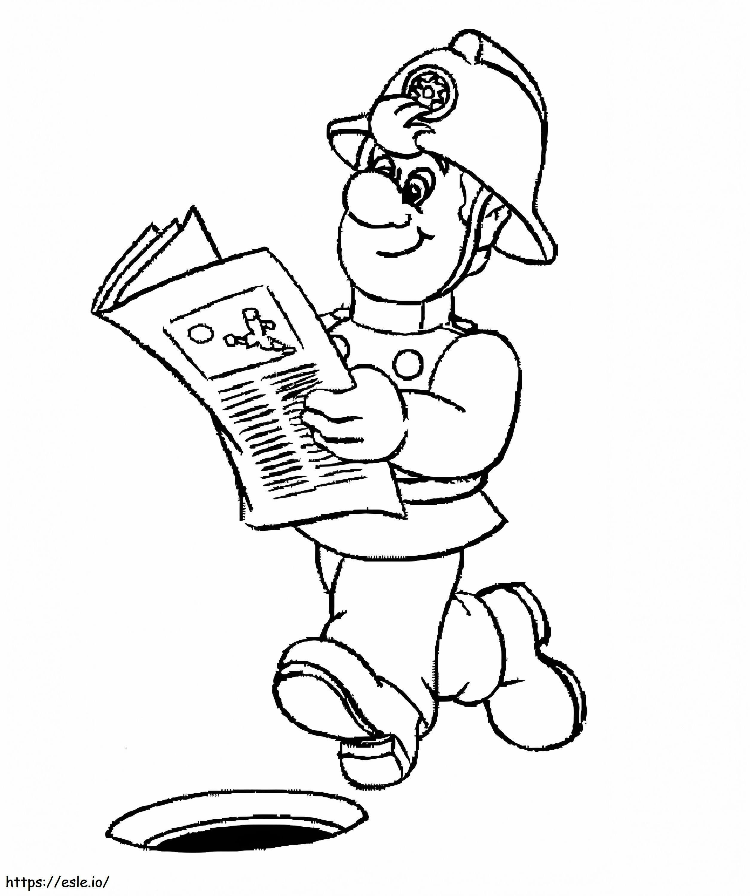 Palomies Sam lukee sanomalehteä värityskuva