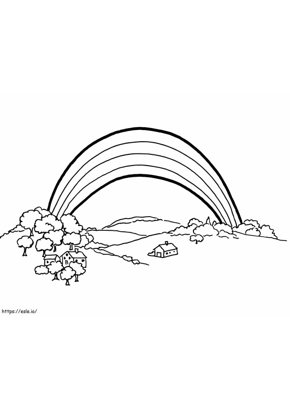 Rainbow And Village coloring page