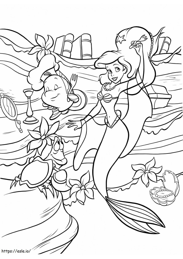 Sereia engraçada Ariel e amigos para colorir