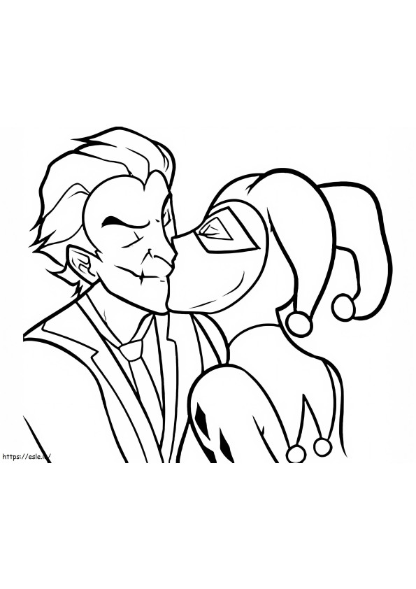 Coringa beijando Harley Quinn para colorir