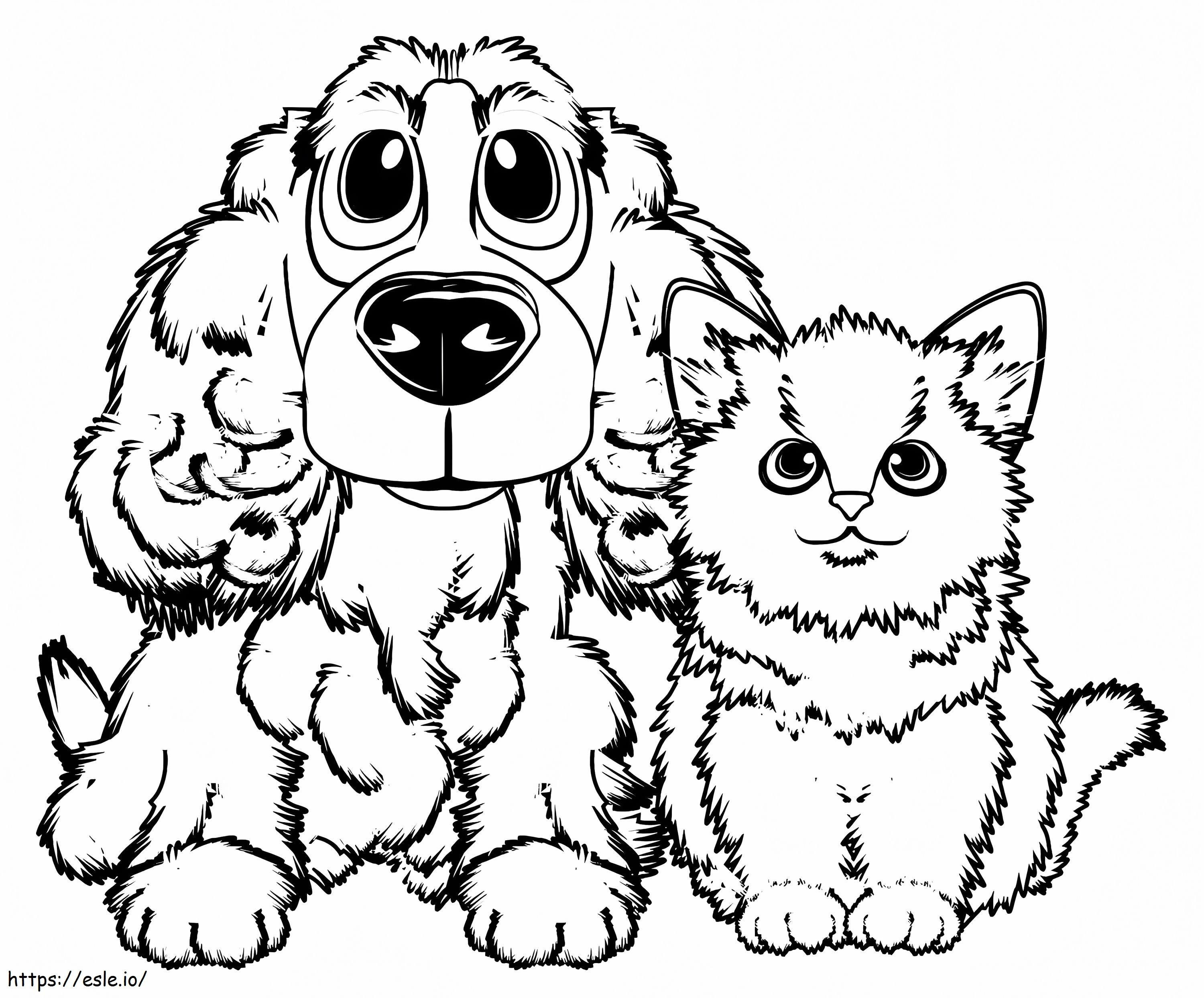 Gato e cachorro para colorir