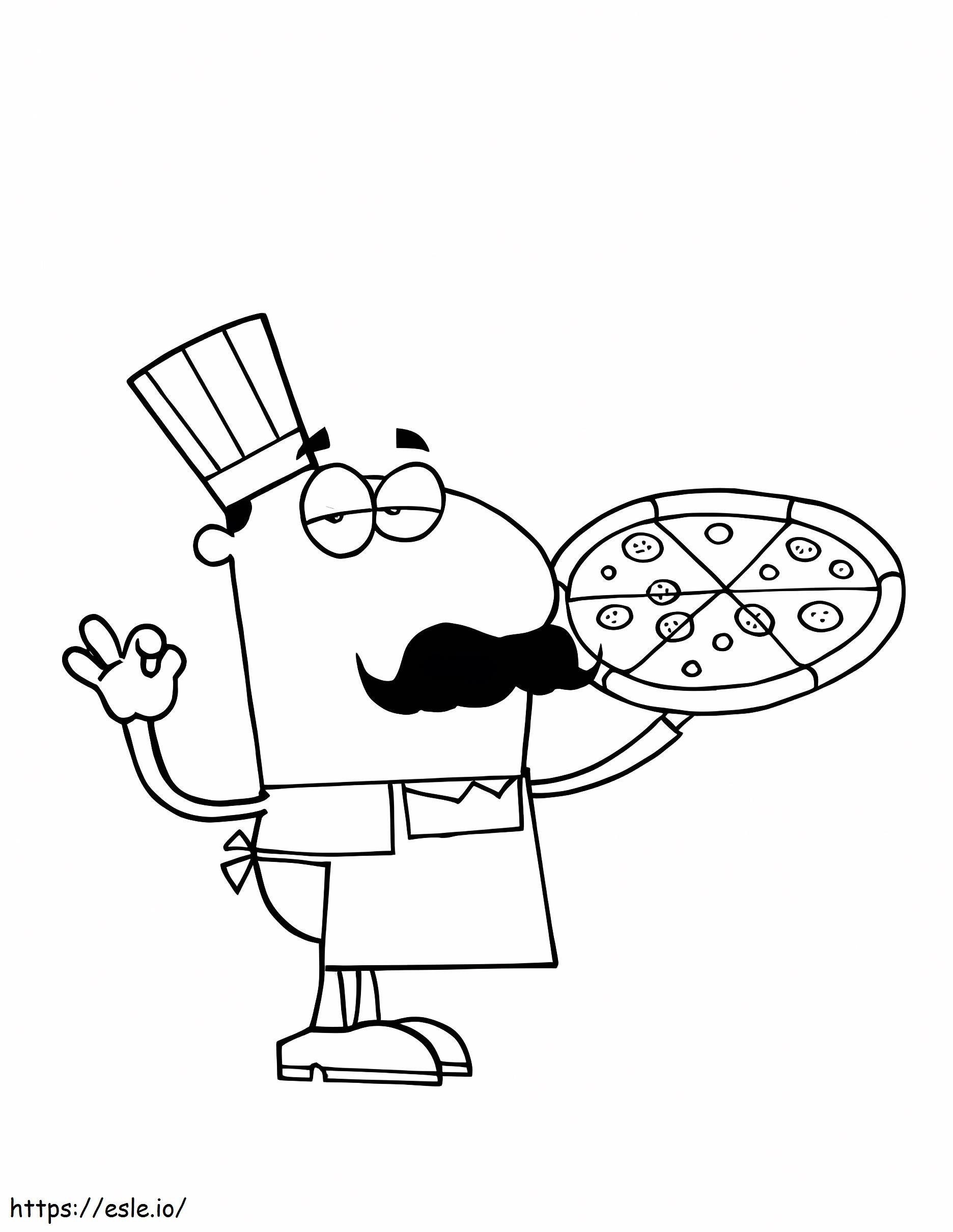 Chef sosteniendo pizza para colorear