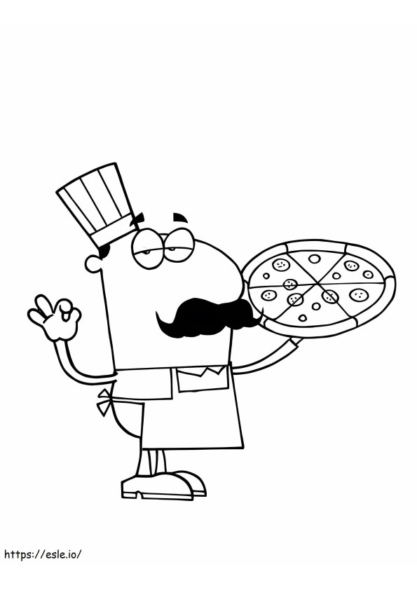 Coloriage Chef tenant une pizza à imprimer dessin