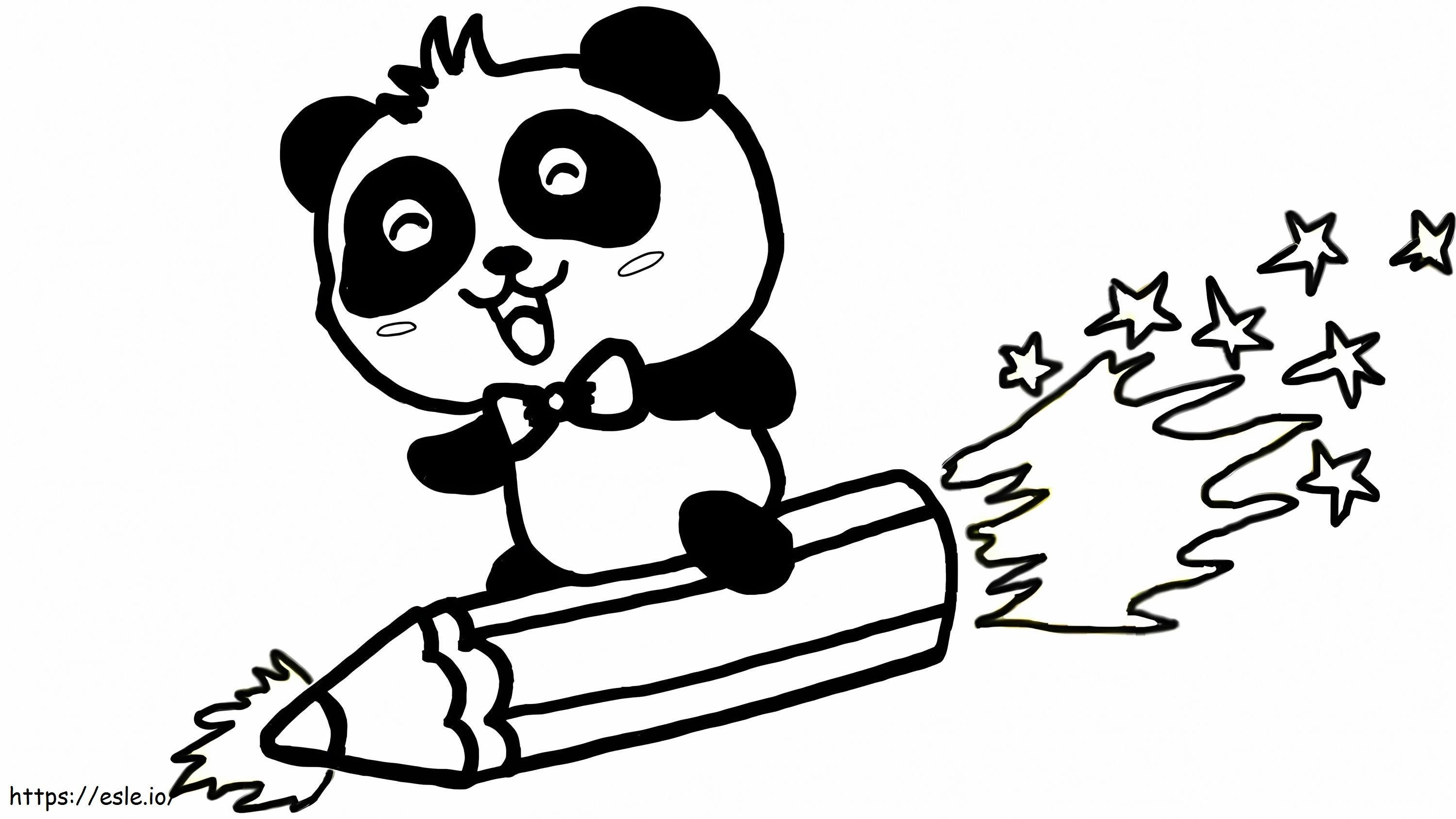 Panda kynäraketilla värityskuva