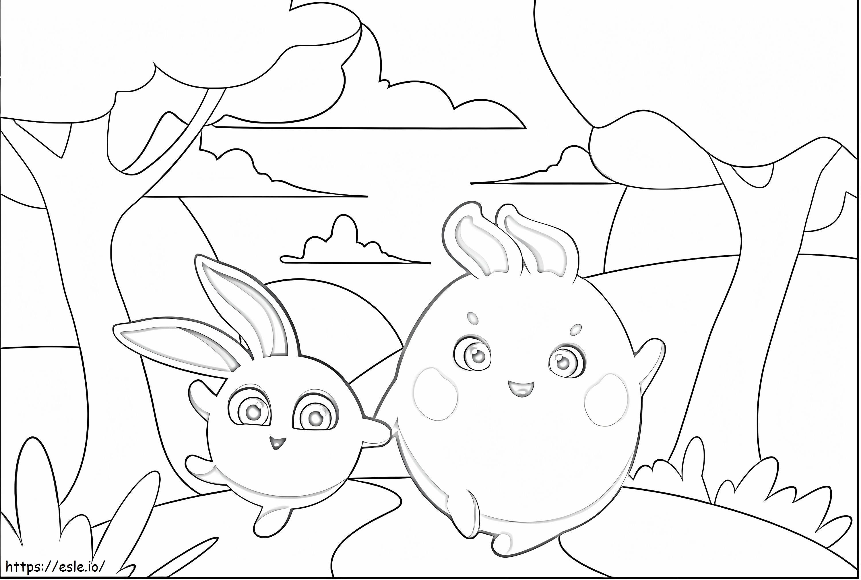 Coloriage Joyeux lapins ensoleillés à imprimer dessin