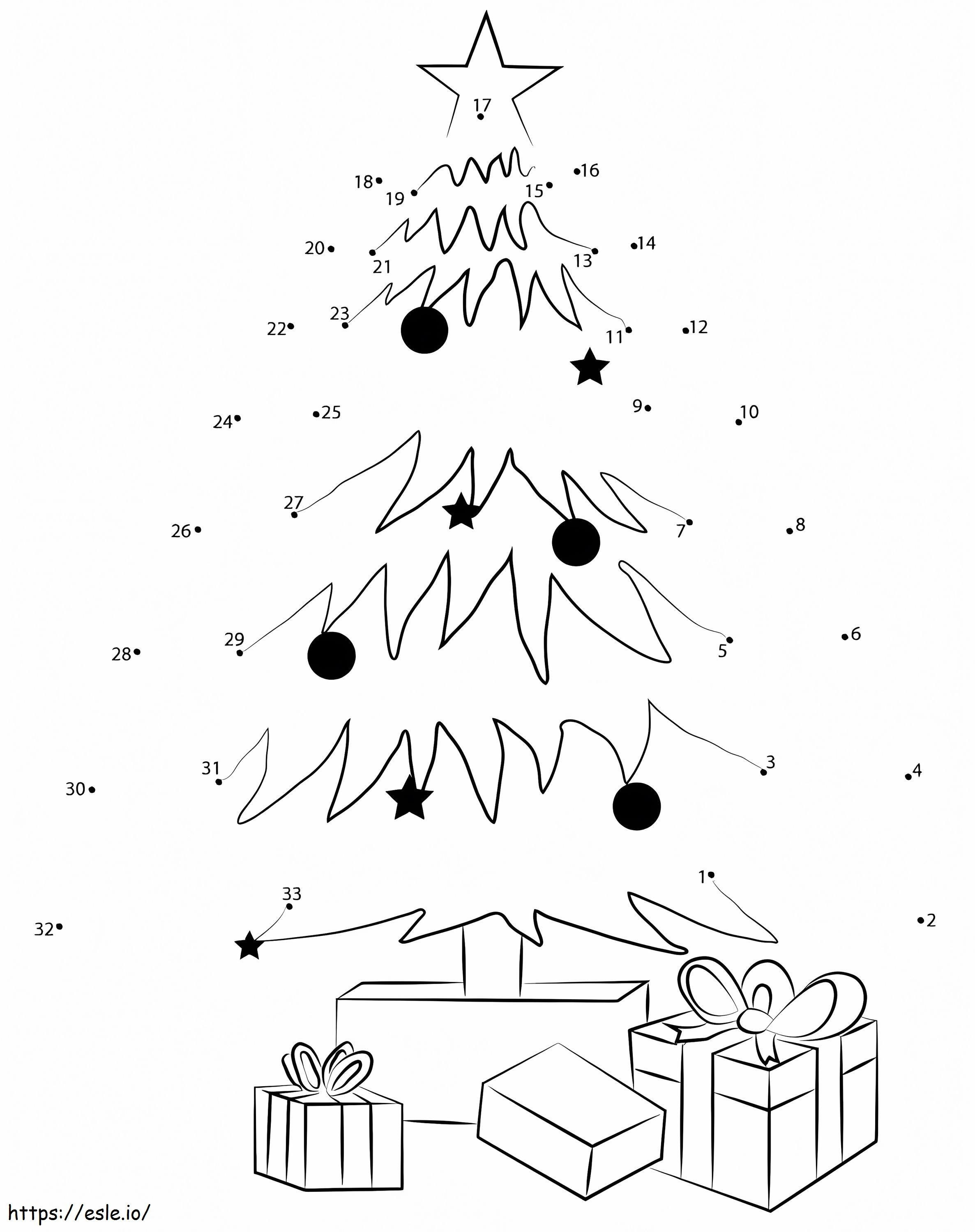 Ajándékok karácsonyfa ponttól pontig kifestő
