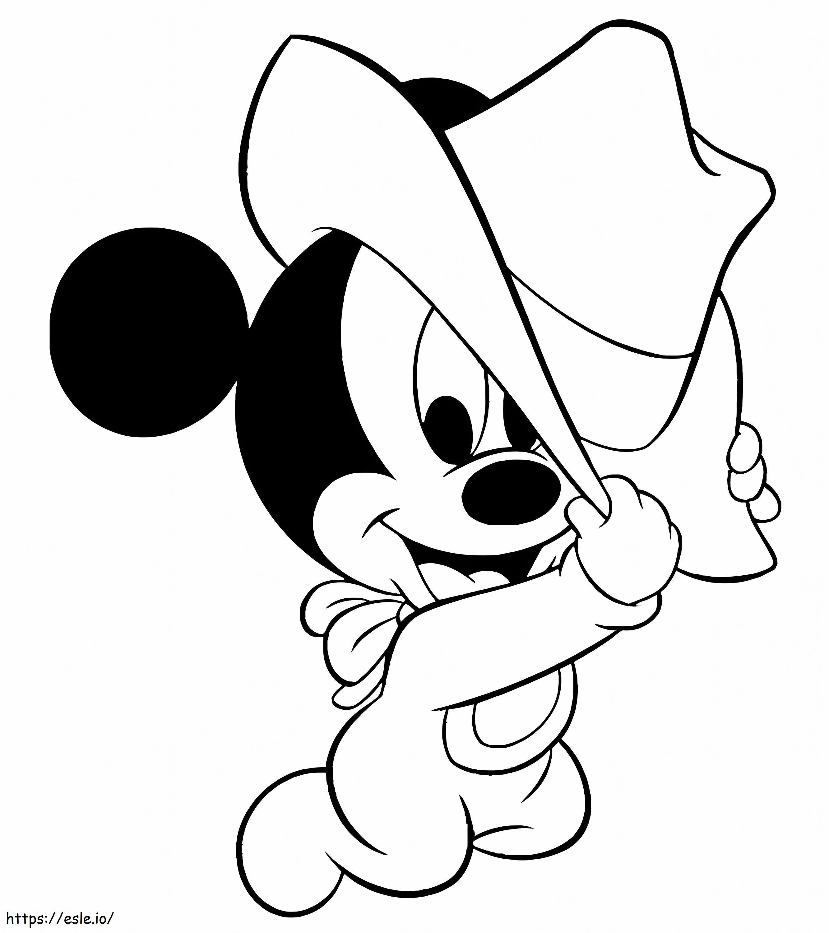 Bebê Mickey Mouse com chapéu de cowboy para colorir