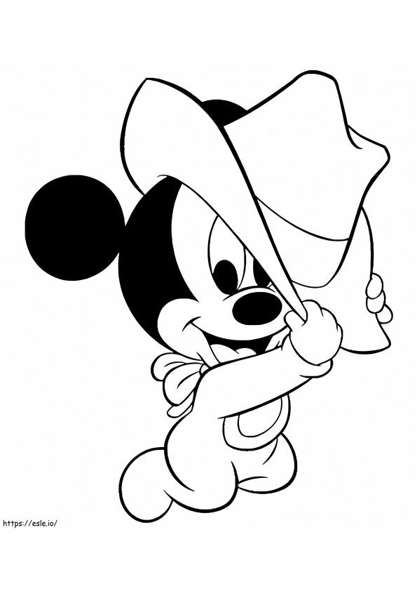 Baby Mickey Mouse met cowboyhoed kleurplaat
