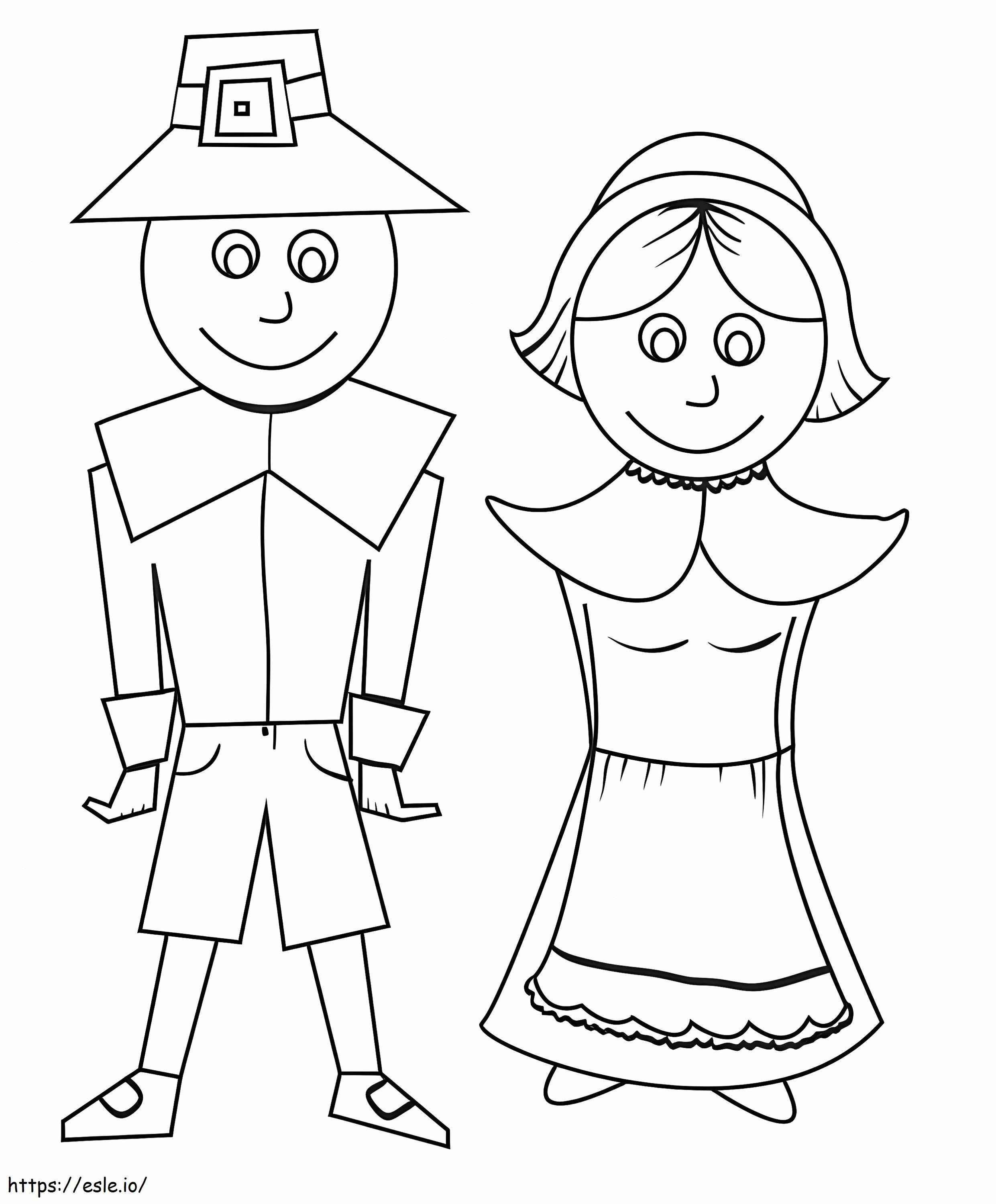 Coloriage Couple de pèlerins 4 à imprimer dessin