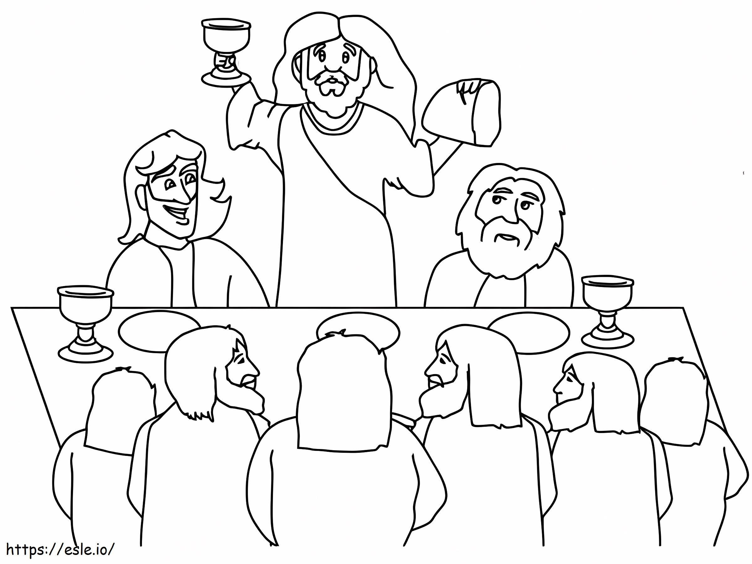 Gesù e i suoi discepoli nell'Ultima Cena da colorare