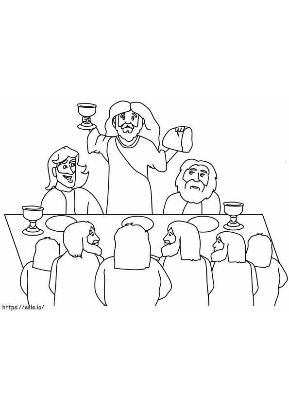 Gesù e i suoi discepoli nell'Ultima Cena da colorare