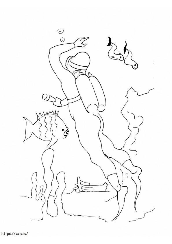 Scuba Diver With Fish coloring page