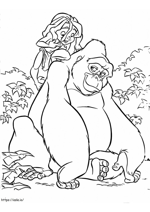 Coloriage Tarzan avec King Kong à imprimer dessin