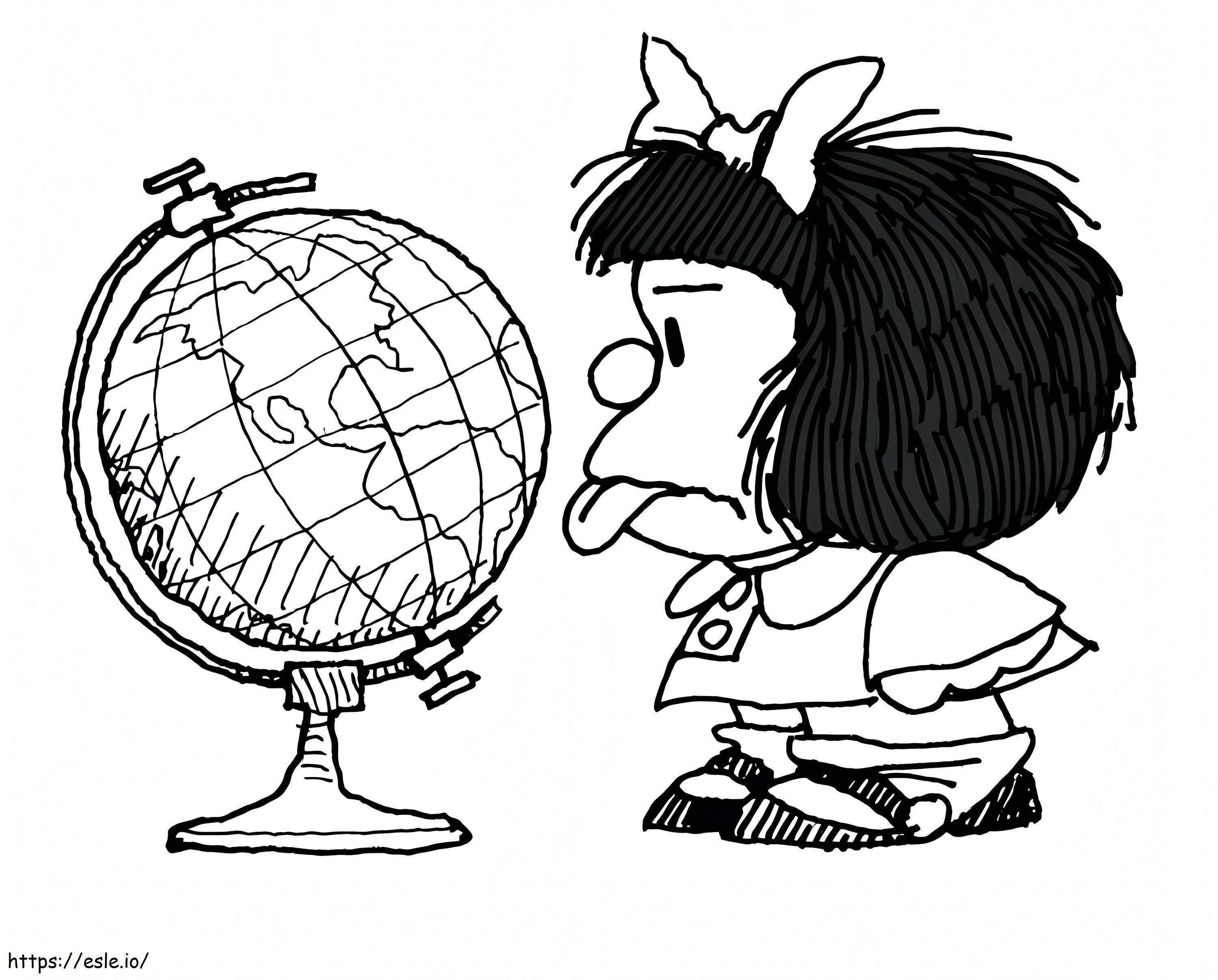 Mafalda With A Globe coloring page