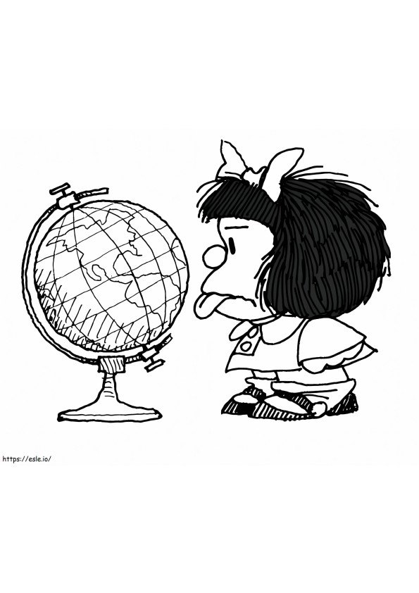 Coloriage Mafalda avec un globe à imprimer dessin