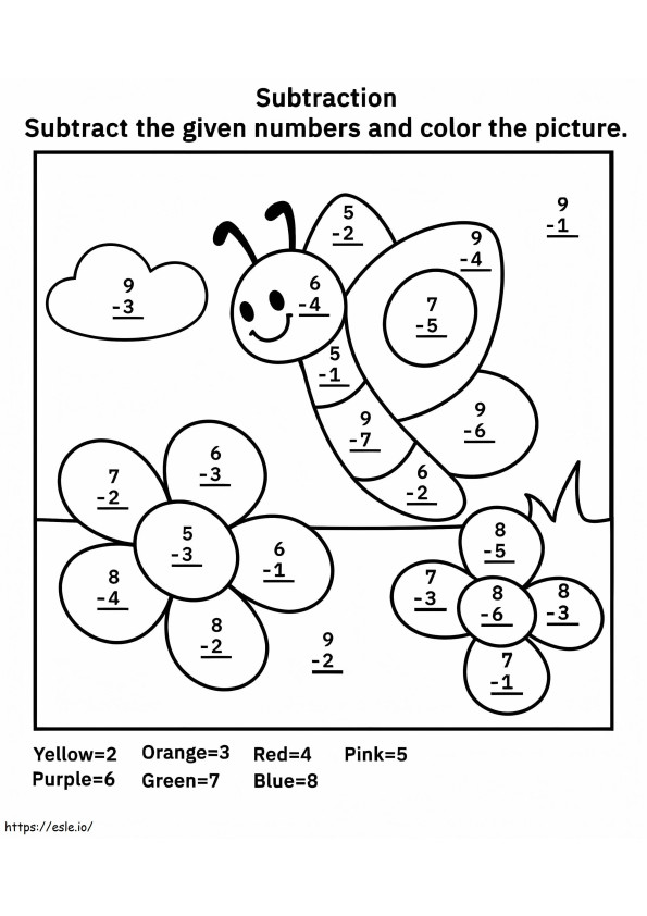 Butterfly Subtraction Color By Number coloring page
