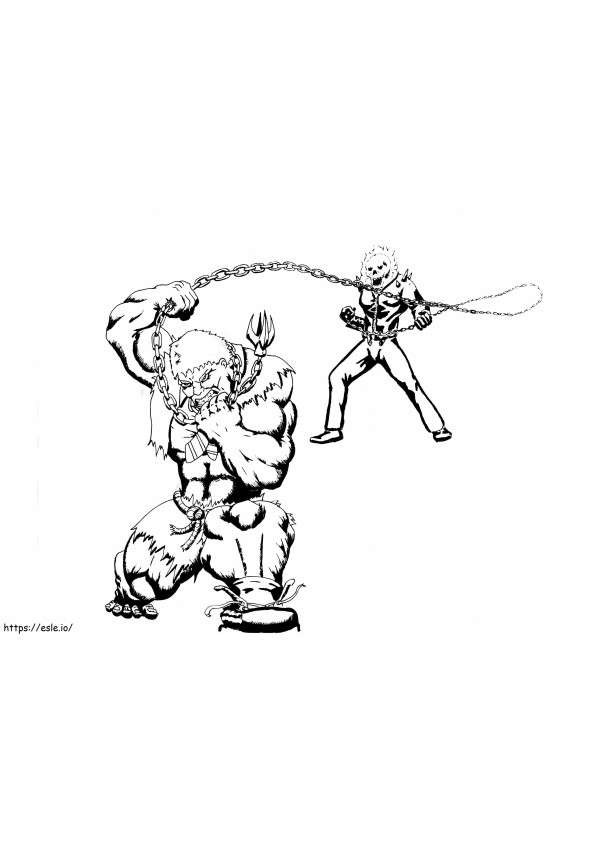 Coloriage Ghost Rider contre monstre à écailles à imprimer dessin