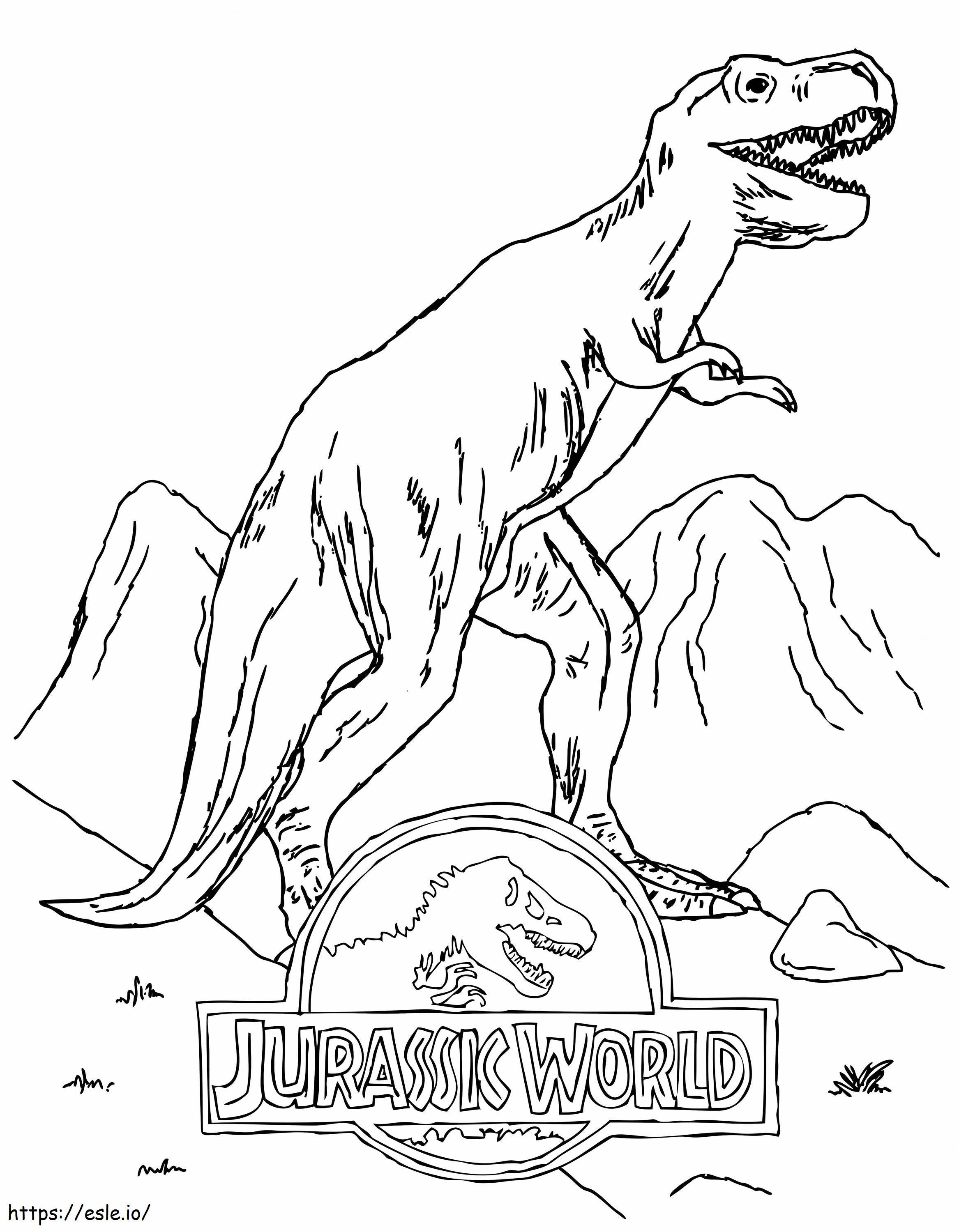 Logo Jurassic World cu T Rex de colorat