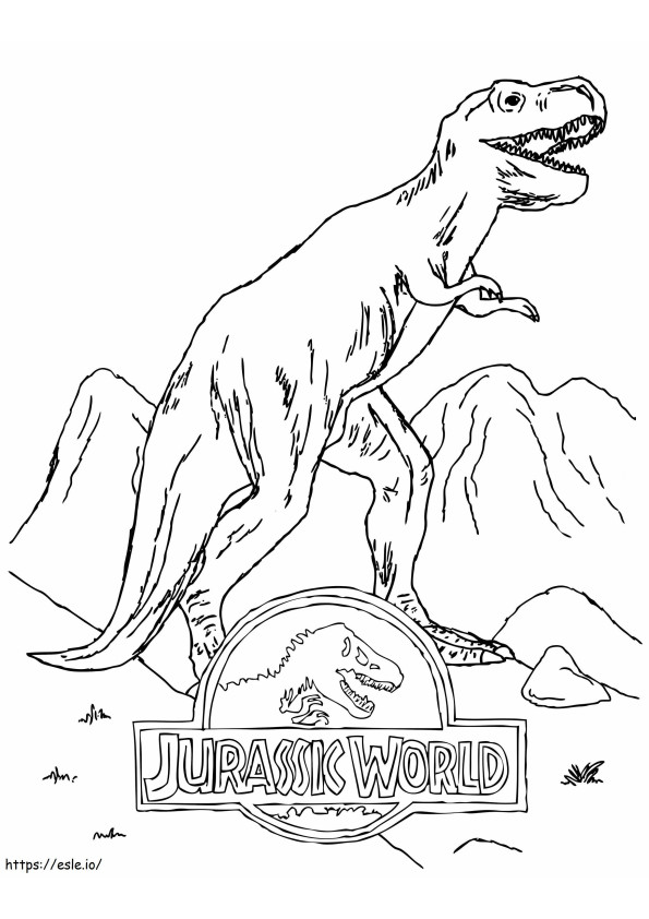 Logo Dunia Jurassic Dengan T Rex Gambar Mewarnai