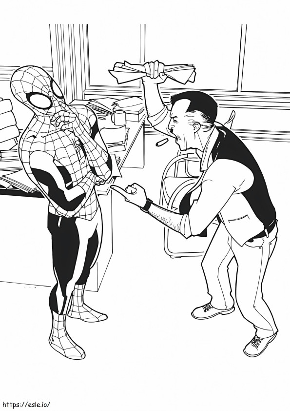 Coloriage Spiderman et Jonah Jameson à imprimer dessin