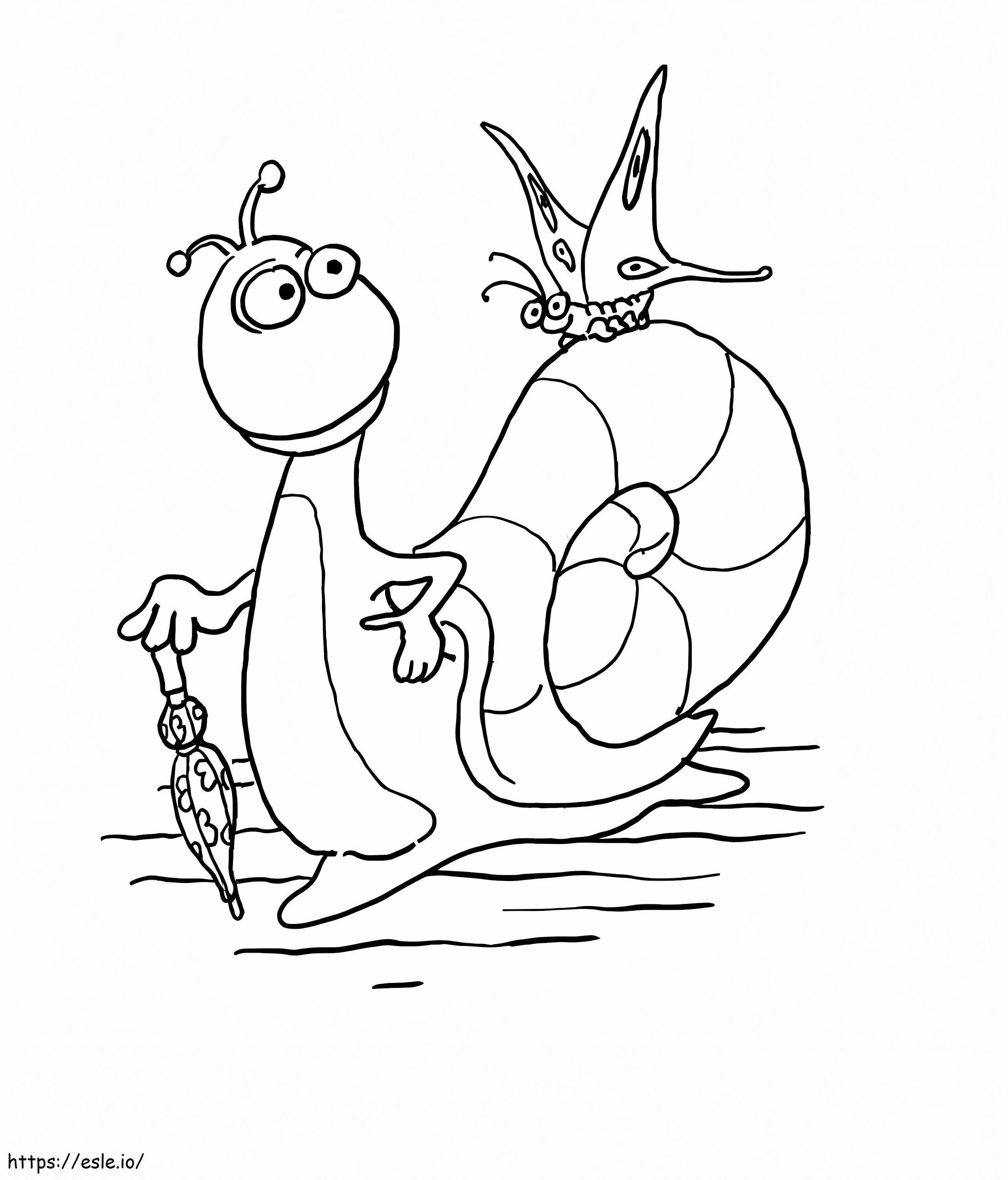 Schmetterling auf Schnecke zum Ausmalen