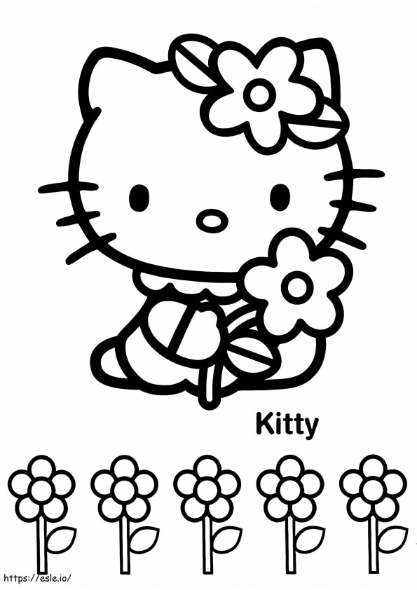 Coloriage Hello Kitty cueillant des fleurs à imprimer dessin